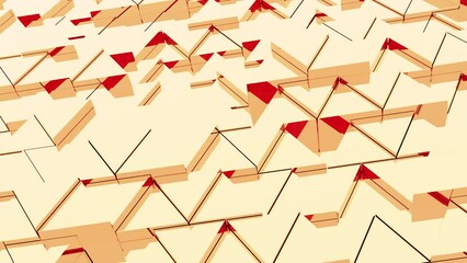 Poster - 3D surface with moving triangles. Design. Triangles are pushed out by waves on surface. Geometric surface of triangles with vibrations and movements