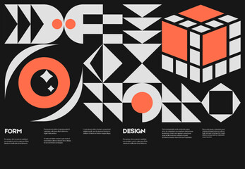 Poster - Swiss poster design template layout with clean typography and minimal vector pattern with colorful abstract geometric shapes. Bold form graphic design, useful for album print,website header,web banner