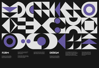 Poster - Swiss poster design template layout with clean typography and minimal vector pattern with colorful abstract geometric shapes. Bold form graphic design, useful for album print,website header,web banner