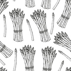 Wall Mural - Asparagus seamless pattern. Hand drawn background. Vector illustration. Hand drawing sketch illustration. Asparagus vegetable hand drawn backdrop.