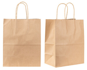 paper bag. kraft paper shopping bag. brown folded paper bag with handle. empty grocery paper bag. re