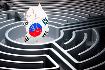 Poster - south korean map inside labyrinth, 3d rendering