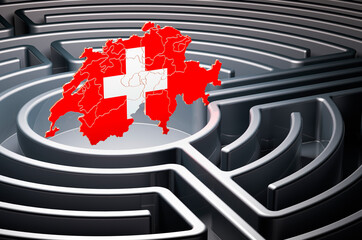 Poster - swiss map inside labyrinth, 3d rendering