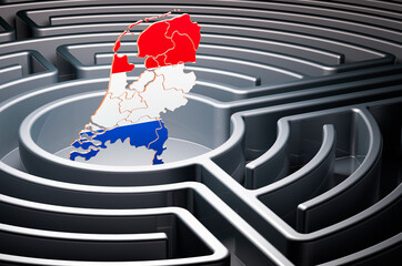 Poster - the netherlands map inside labyrinth, 3d rendering