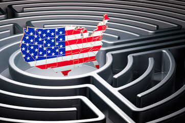 Poster - the united states map inside labyrinth, 3d rendering