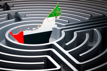 Poster - the united arab emirates map inside labyrinth, 3d rendering