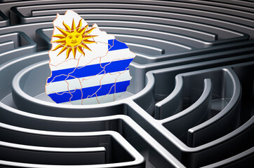 Poster - uruguayan map inside labyrinth, 3d rendering