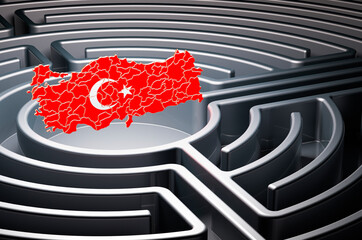 Poster - turkish map inside labyrinth, 3d rendering