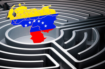 Poster - venezuelan map inside labyrinth, 3d rendering
