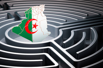 Poster - algerian map inside labyrinth, 3d rendering