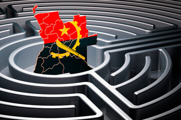 Poster - angolan map inside labyrinth, 3d rendering