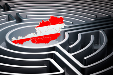 Poster - austrian map inside labyrinth, 3d rendering