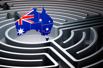 Poster - australian map inside labyrinth, 3d rendering