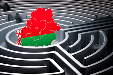 Poster - belarusian map inside labyrinth, 3d rendering
