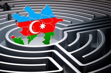 Poster - azerbaijani map inside labyrinth, 3d rendering