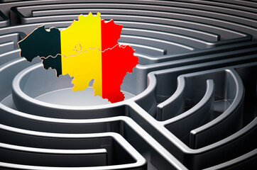 Poster - belgian map inside labyrinth, 3d rendering