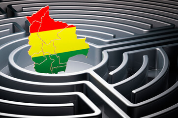 Poster - bolivian map inside labyrinth, 3d rendering