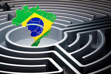 Poster - brazilian map inside labyrinth, 3d rendering