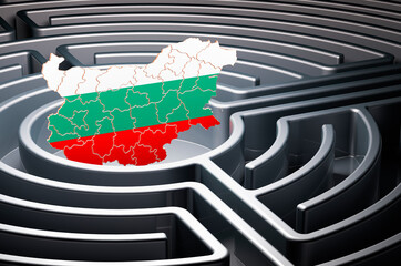 Poster - bulgarian map inside labyrinth, 3d rendering