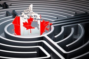 Poster - canadian map inside labyrinth, 3d rendering