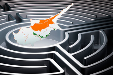 Poster - cypriot map inside labyrinth, 3d rendering