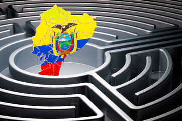 Poster - ecuadorian map inside labyrinth, 3d rendering
