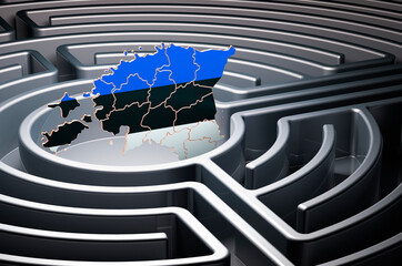 Poster - estonian map inside labyrinth, 3d rendering