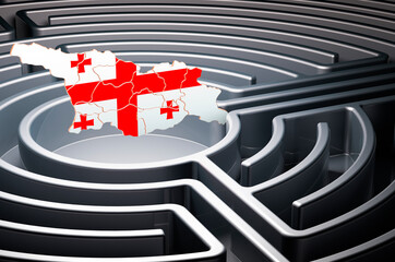 Poster - georgian map inside labyrinth, 3d rendering