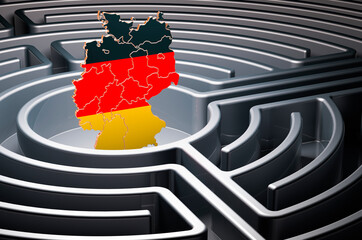 Poster - german map inside labyrinth, 3d rendering