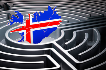 Poster - icelandic map inside labyrinth, 3d rendering