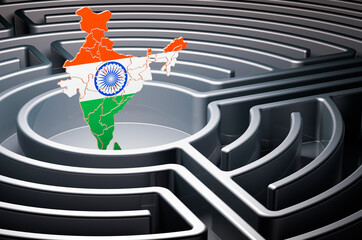 Poster - indian map inside labyrinth, 3d rendering