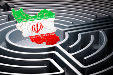 Poster - iranian map inside labyrinth, 3d rendering