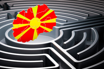 Poster - macedonian map inside labyrinth, 3d rendering