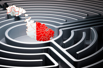 Poster - maltese map inside labyrinth, 3d rendering