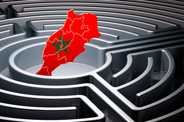 Poster - moroccan map inside labyrinth, 3d rendering