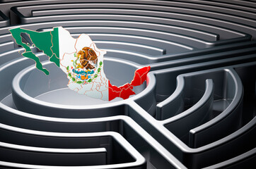 Poster - mexican map inside labyrinth, 3d rendering