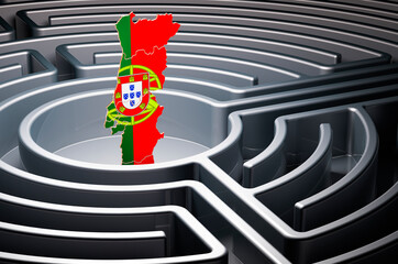 Poster - portuguese map inside labyrinth, 3d rendering