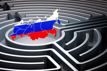 Poster - russian map inside labyrinth, 3d rendering