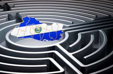 Poster - salvadoran map inside labyrinth, 3d rendering
