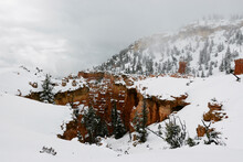 Scenic View Snow Covered Landscape At Bryce Canyon National Park