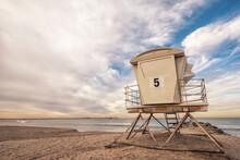 Lifeguard Tower At Ocean Beach On A December Morning.