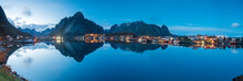 Panoramic Of Reine Bay And Mount Olstind At Dusk, Norway