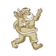 Wall Mural - Santa Claus Walking Waving Etching