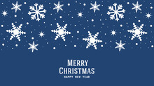 Christmas Card, White Snowflake Border, Festive Vector Design Of Winter On Blue Background.