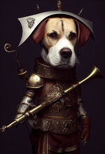 Concepts Of Dogs With Medieval Armor And Musical Instruments As Weapons
