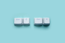 Ctrl C, Ctrl V Keyboard Buttons, Copy And Paste Key Shortcut Isolated On A Blue Background.