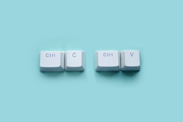 ctrl c, ctrl v keyboard buttons, copy and paste key shortcut isolated on a blue background.