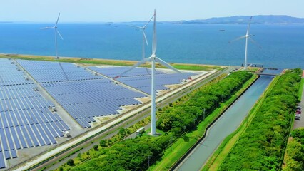 Poster - 再生可能エネルギー　風力発電　太陽光発電　空撮
