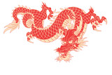 Fototapeta Sypialnia - Oriental dragon color illustration Chinese Japanese Korean style transparent backgroundSimple light red color and descending dragon
