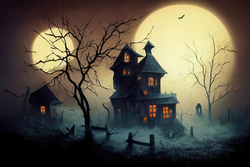 Wall Mural - a haunting house in scary night. High quality 3d illustration